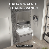 Ensemble de meuble-lavabo double vasque moderne en acier inoxydable avec vasque en céramique, miroir LED intelligent résistant à l'eau pour hôtel