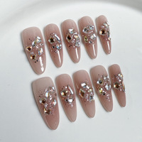 Faux ongles à pointe diamantée en acrylique 3D faits à la main et personnalisés de luxe amande 10 pièces de faux ongles Stiletto français de presse de créateur pour