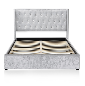 Plataforma tapizada de tela de terciopelo aplastado, cama de almacenamiento de gas con doble LED en cabecero - Product Image 2