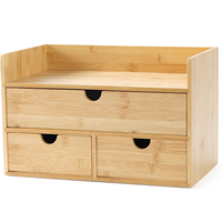 Organisateur de bureau en bambou, mini tiroir de bureau, boîte de rangement à 3 tiroirs avec étagère, sans assemblage