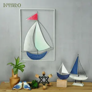 IVYDECO-Decoración de pared de Metal para sala de estar, marco de Metal, velero, barco de vela, arte moderno