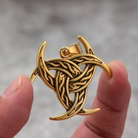 Kalung Lapis Emas 18k Baja Tahan Karat 316L Liontin Pria Viking Tanduk Tiga Kalung Simpul Celtic Tanduk Odin Perhiasan Hadiah