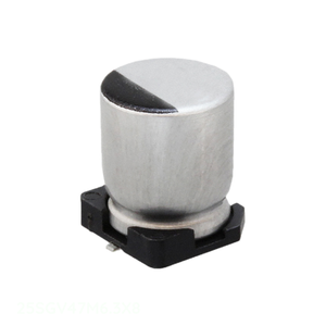 ตัวเก็บประจุแบบติดบนพื้นผิว ยี่ห้อ Manufacturer Channel รุ่น CAP ALUM 47UF 20% 25V SMD 47 uF 25SGV47M6.3X8 - Product Image 1