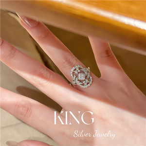 King Silver Jewelry Flower <b>Ring</b> S925 Sterling Silver Pave Setting Openwork Lace Women's Everyday Wear - Product Image 3
