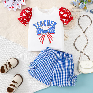 Traje infantil Día DE LA Independencia Impreso Niñas <span class=keywords><strong>Camiseta</strong></span> de manga corta Pantalones cortos 2 Conjuntos Conjunto de ropa de bebé de moda - Product Image 1