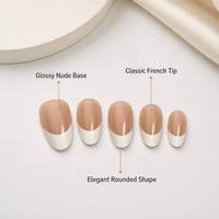Nouvel Arrivage Y176 – Lot de 30 Faux Ongles Réutilisables Courts Amande, Motif Circulaire, Style Français, en ABS à Presser – Vente en Gros