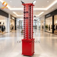 Floor Standing Rotating Sunglasses Display Rack, 4-Sided Eyewear Stand with Cabinet & Wheels for Retail Shop