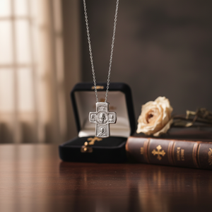 Collier à breloques en or blanc massif 14 carats Art Crucifix Jésus Croix Bijoux fins pour femmes fabriqués en Turquie - Product Image 3