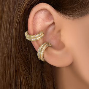 Pendientes de moda al por mayor, aretes de circonita brillante chapados en oro de 18 quilates, tipo ear cuff, para mujer, accesorios - Product Image 5
