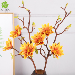 QIHAO Artificial Magnolia Flower Plastic High Simulation Wedding Home Decoration 3-Headed Branches - Product Image 1