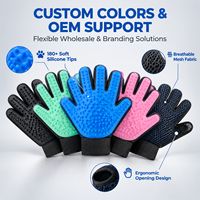 Gant de toilettage pour animaux de compagnie personnalisé avec logo OEM ODM, 180 pointes en silicone souple, maille respirante pour chat et chien, anti-chute de poils, 5 couleurs