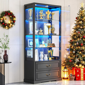 <span class=keywords><strong>Vitrine</strong></span> de présentation en bois avec porte en verre blanc, certifiée ISO, écologique, avec tiroirs et éclairage <span class=keywords><strong>LED</strong></span> pour la vente au détail - Product Image 1