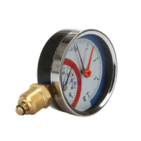 Alat Pengukur Tekanan dan Suhu, Termometer dan Manometer Tipe Casing Baja Hitam dan Sambungan Kuningan Belakang atau Bawah
