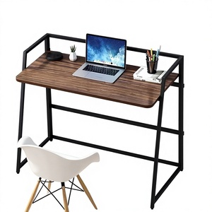 Mesa de Estudio Plegable Cuadrada de Metal con Estantería, Escritorio Pequeño para Computadora para Niños - Product Image 1