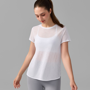 <span class=keywords><strong>T</strong></span>-shirt de yoga transfrontalier pour femme à manches courtes, léger, respirant, extensible dans les quatre sens, séchage rapide, dos ajouré, pour la danse - Product Image 6