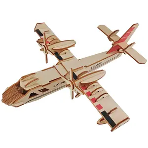 Laser Cut 3D Wood Puzzles Montessori Educational Toys 3D Mini Helicopter Airplane Toys For Kids