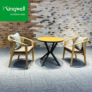 Chất lượng tốt nhất ngoài trời Vườn Patio Gỗ Tếch ăn uống đặt vòng Bàn và ghế dệt với PE mây cho khách sạn - Product Image 1