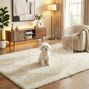 Recinto in Acrilico per Cani e Piccoli Animali, Casa Preassemblata Pieghevole con Cancello Trasparente e Maniglie per Interni - Product Image 4