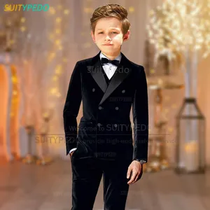 Ensemble de costumes en velours <span class=keywords><strong>pour</strong></span> garçons, 3 pièces, gilets à double boutonnage, pantalons <span class=keywords><strong>pour</strong></span> <span class=keywords><strong>mariage</strong></span>, fête d'anniversaire, vêtements personnalisés - Product Image 3