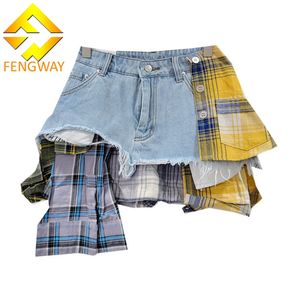 Mode Kleidung Minirock Taschen Star Distress Stickerei Knopf Reiß verschluss Nähen Denim Gespleißten Rock Frauen - Product Image 1