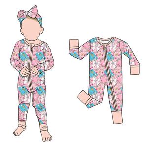 Jumpsuit Bayi Perempuan Bahan Bambu Lembut Ramah Kulit, Ritsleting Halus, Nyaman untuk Pakaian Tidur dan Santai di Rumah - Product Image 1