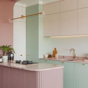 Armadi romantici di lusso in stile rococò francese One-Stop grande spazio Villa con <span class=keywords><strong>forno</strong></span> da <span class=keywords><strong>incasso</strong></span> isola intagliata che lo stoccaggio completo migliora lo stile - Product Image 1