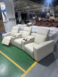 Fauteuils de cinéma électriques en cuir moderne de <span class=keywords><strong>première</strong></span> classe, combinaison de sièges inclinables crème pour salon - Product Image 5