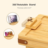 Double Layer Design Verstellbarer Bambus Couch Arm Tisch mit 360 ° drehbarer Tischplatte und Telefonst änder für breiten Couch Arm