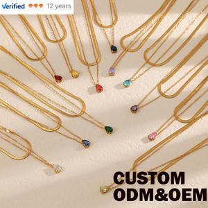 Moda Renkli Zirkon 18 Ayar Altın Kaplama Paslanmaz Çelik Kolye 12 Ay Doğum Taşı Su Damlası Kolye Çoklu Kolye Takı - Product Image 1