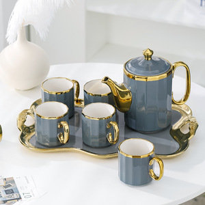 Luxury European Ceramic <b>Tea</b> <b>Sets</b> Gold Handle Teapot and Cup <b>Set</b> for 6 Home Decor Porcelain <b>Tea</b> Pot <b>Set</b> with Tray - Product Image 4