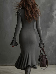 Nuovi Arrivi 2026: <span class=keywords><strong>Abito</strong></span> Lungo da Donna <span class=keywords><strong>Elegante</strong></span> Vintage Autunnale, A Costine, Vestibilità <span class=keywords><strong>Slim</strong></span>, Maniche Svasate, Coda di Pesce, con Cerniera, Stile Cowgirl - Product Image 3