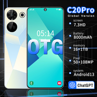 Smartphone C20 Pro pour jeux de société, 8000 mAh, écran 7,3 pouces, appareil photo 108 MP, 16 Go + 1 To, 5G, double SIM, déverrouillage facial, fonction de suivi des scores, cadre métallique