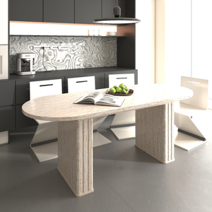 Table à manger extensible moderne pour 8 personnes, table de cuisine ovale avec base en MDF pour villa et hôtel - Product Image 4