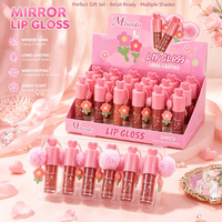 Gloss à lèvres miroir avec pendentif fleur pompon, lot de 24 pièces, kit de gloss hydratant non collant, maquillage pour les lèvres mignon pour femmes