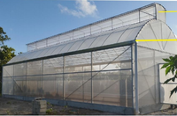 Serre agricole et commerciale extérieure à structure métallique monopente, couverte de PE, 6x15m, avec système de ventilation et toit parapluie