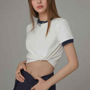 Wholesale Customized Letter Printed T-shirts for Women's 2024 Summer Contrasting <b>Patchwork</b> Loose Short Sleeved <b>Top</b> - Product Image 3