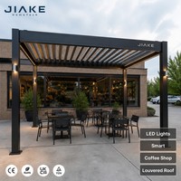 Pergola intelligente en aluminium Jiake avec éclairage LED chaud, système de toit à lames orientables pour terrasse de café en plein air, patio, terrasse