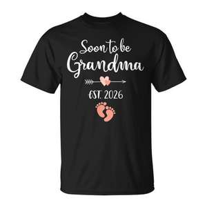 Pronto seré abuela 2026 Camiseta Est. Camiseta de Manga Corta con Cuello Redondo para Mujer, Diseño de Pies de Bebé 2026, Impresión Digital Familiar - Product Image 1