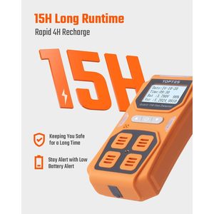 Détecteur de gaz Toptes Guard-156 4 pour H2S CO LEL O2, alimenté par batterie, avec modes d'alarme, orange - Product Image 4