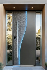Portes <span class=keywords><strong>d</strong></span>'<span class=keywords><strong>entrée</strong></span> et de villa modernes, étanches, à LED bleues larges, en aluminium moulé, avec poignées en acier inoxydable – Meilleures ventes - Product Image 2