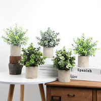 Tanaman Buatan Eucalyptus Rosemary dalam Pot Silinder, Tanaman Hijau Baru, Pot Bubur Kayu, Laris Manis, Impor