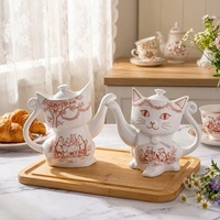 Théière en céramique en forme de chat mignon de la campagne française, théière rustique en forme de chaton pour tisanes et café à usage domestique