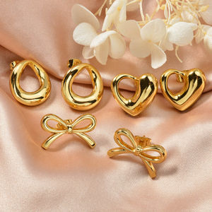 Pendientes de Botón de Acero Inoxidable Chapados en Oro de 18k, Diseño Geométrico de Moda, Lujosos y Personalizados, Unisex - Product Image 3