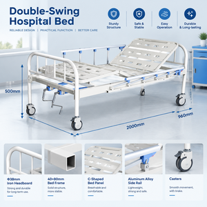 Cama de Hospital con Manivela Doble, Base Articulada de Cuatro Secciones, Cabecera de Tubo Cromado de 38 mm de Diámetro para Licitaciones Públicas - Product Image 3