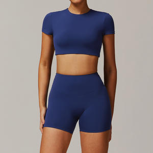 Set da <span class=keywords><strong>palestra</strong></span> a vita alta da donna a schiena aperta Set da <span class=keywords><strong>palestra</strong></span> 2 pezzi da donna Set da ginnastica per tuta sportiva in tinta unita - Product Image 2