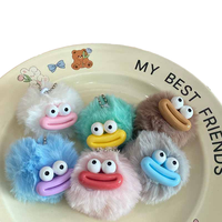 Porte-clés pendentif en peluche pour sac à dos, motif poupée de dessin animé mignonne à bouche de saucisse et pompon, style 'ugly funny', en PVC souple, métal, plastique et fer