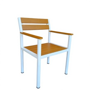 Lumetal Modern Outdoor <b>Chair</b> with Wooden Seat Back White Metal Frame Durable Contemporary Design Eco-Friendly 1 Year Warranty - Product Image 1