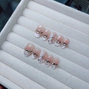 Adesivi per Unghie Ovali con Foglie di Giada Dorata, Bestseller, Fatti a Mano, con Strass, Rimovibili, per Manicure Pronta all'Uso - Product Image 3