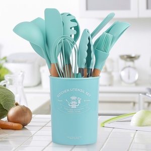 12 Stück in 1 Set Silikon Küchen zubehör Kochute nsilien Küchen geschirr Cocina Silikon Küchen utensilien mit Holzgriffen