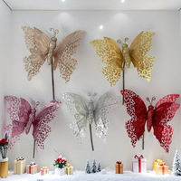 3D Creux Papillon Fleur Argent Fleur De Noël Paillettes Arbre De Noël Décoration Paillettes Rose Paillettes Tissu Papillon